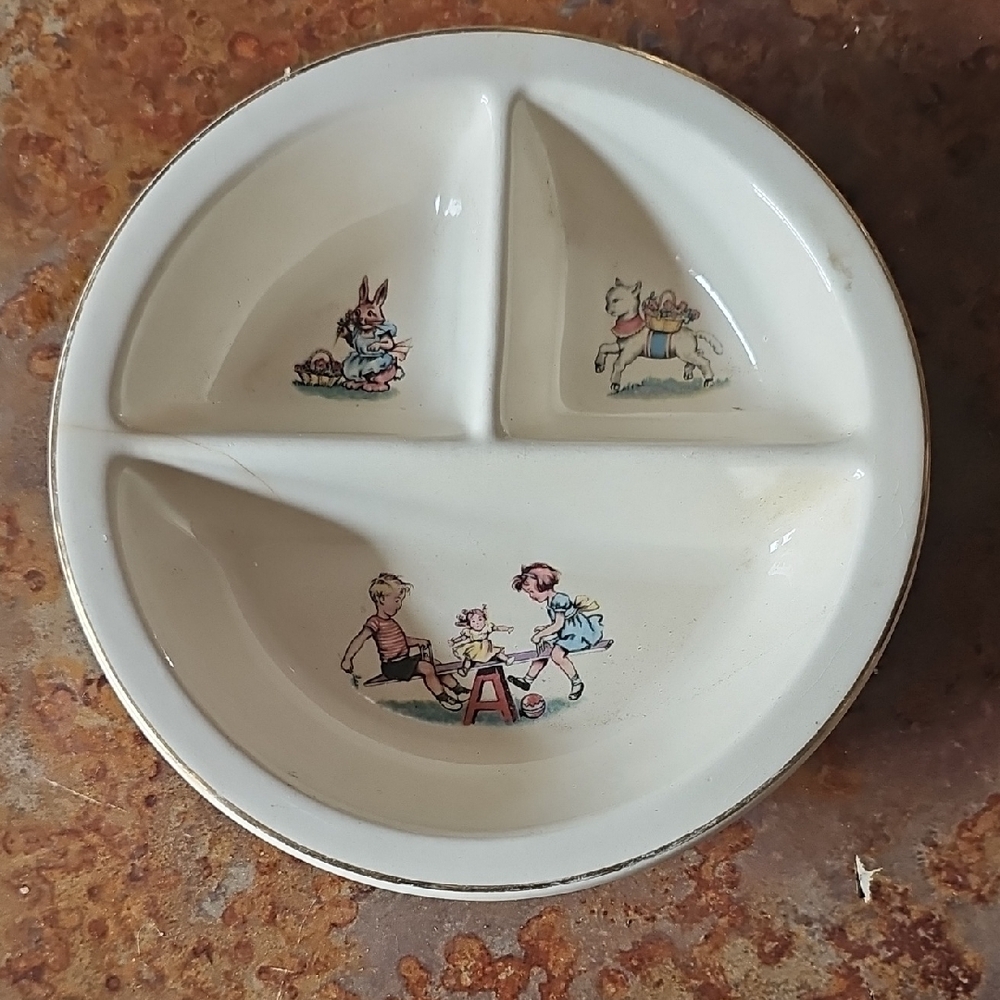 Vintage Children's Divided Plate with Illustrations